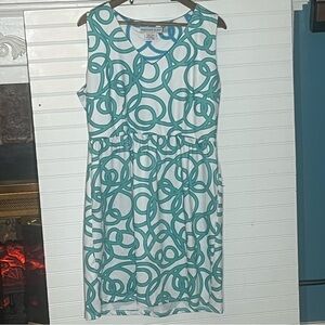 Gretchen Scott Designs Teal and White Goddess Print Midi Dress Size XL